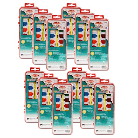 Charles Leonard Washable Water Color Set, Oval Pan w/Brush, 16 Assorted Colors, PK12 40516